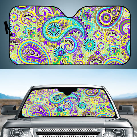 Image of Dark Multicolored Indian Paisley Pattern 3 Auto Sun Shades