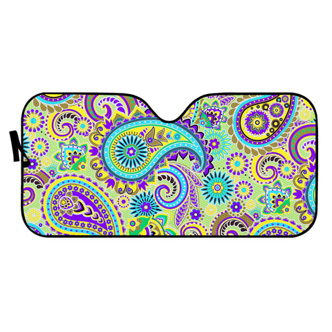 Image of Dark Multicolored Indian Paisley Pattern 3 Auto Sun Shades