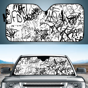Black And White Graffiti Abstract Collage Print Pattern Auto Sun Shades