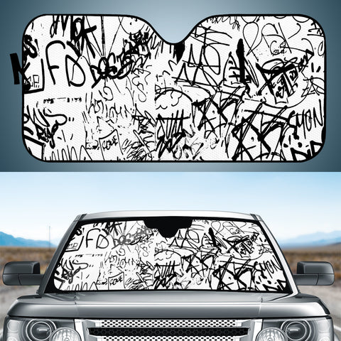 Image of Black And White Graffiti Abstract Collage Print Pattern Auto Sun Shades