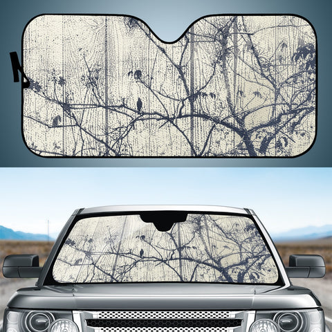 Image of Black And White Botanical Motif Artwork Auto Sun Shades