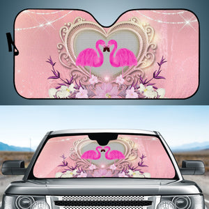 Elegant Heart With Flamingo And Flowers Auto Sun Shades