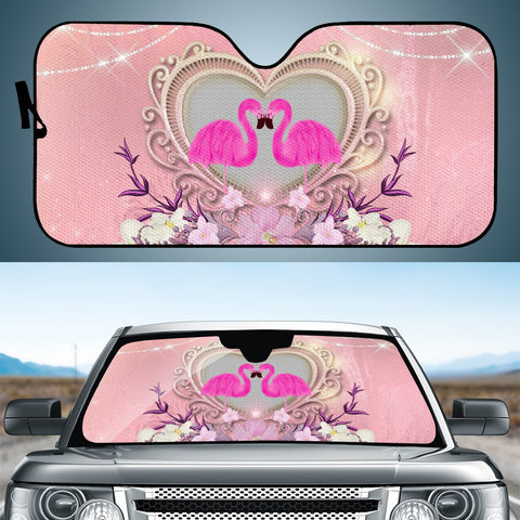 Image of Elegant Heart With Flamingo And Flowers Auto Sun Shades