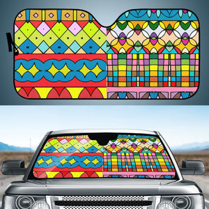 Colorful Shapes Rows Auto Sun Shades