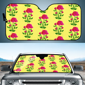 Pink Roses On A Yellow Background Pattern Auto Sun Shades