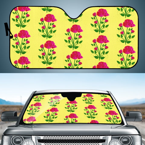 Image of Pink Roses On A Yellow Background Pattern Auto Sun Shades