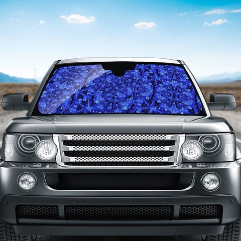 Image of Blue Fancy Ornate Print Pattern Auto Sun Shades