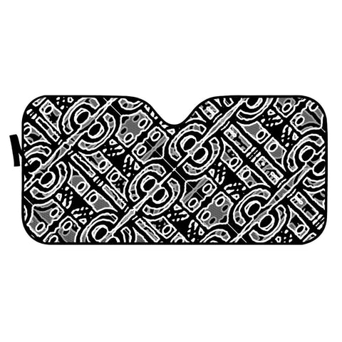 Image of Linear Black And White Ethnic Print Auto Sun Shades