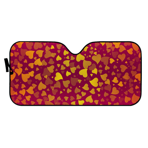 Image of Yellow Hearts On Red Auto Sun Shades