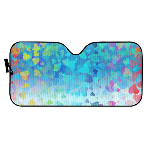 Image of Hearts Colors On Blue Auto Sun Shades