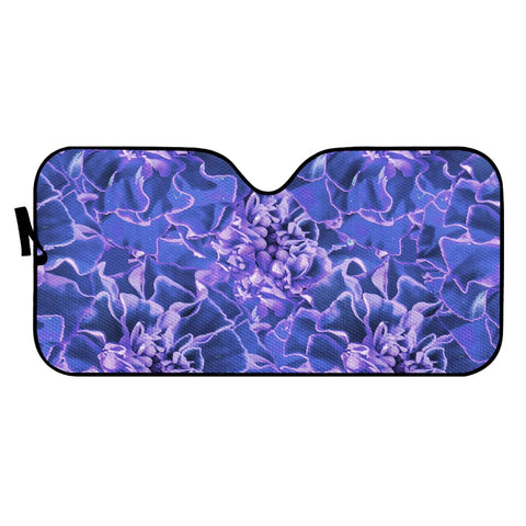 Image of Vibrant Blue Flowers Pattern Motif Auto Sun Shades