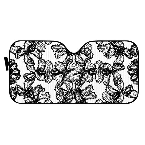 Image of Stylized Botanical Motif Black And White Print Auto Sun Shades