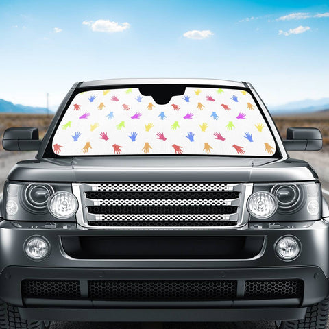 Image of Multicolored Hands Silhouette Motif Design Auto Sun Shades