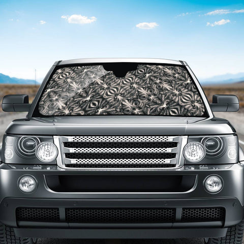 Image of Modern Tribal Silver Ornate Pattern Print Auto Sun Shades