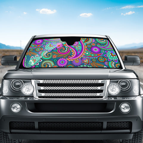 Image of Dark Multicolored Indian Paisley Pattern 1 Auto Sun Shades