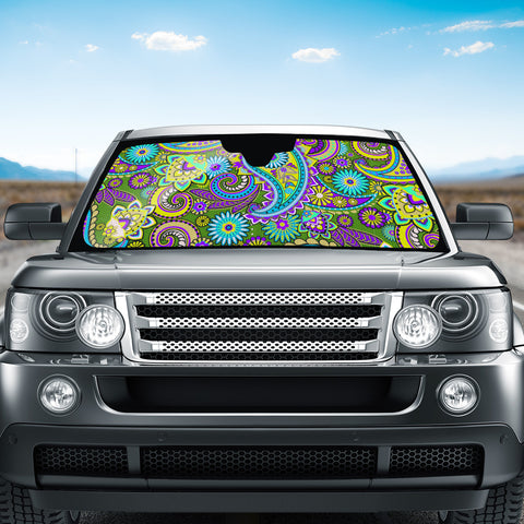 Image of Dark Multicolored Indian Paisley Pattern 2 Auto Sun Shades