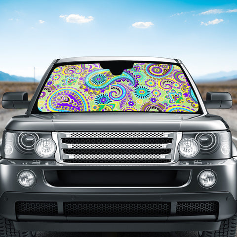 Image of Dark Multicolored Indian Paisley Pattern 3 Auto Sun Shades