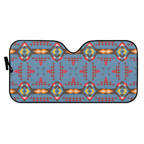 Image of Tribal Shapes Rows On A Blue Background Auto Sun Shades