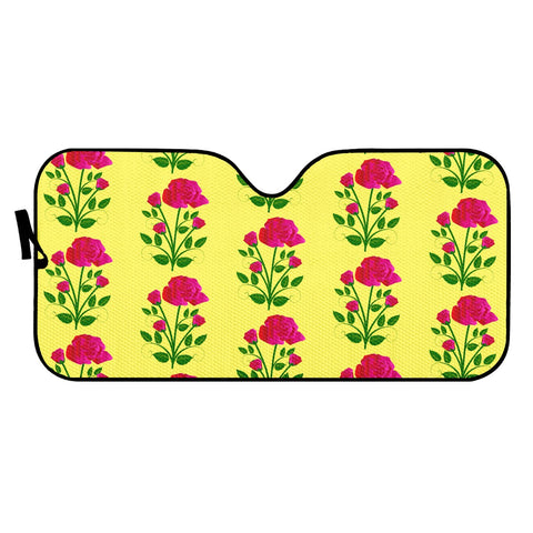 Image of Pink Roses On A Yellow Background Pattern Auto Sun Shades