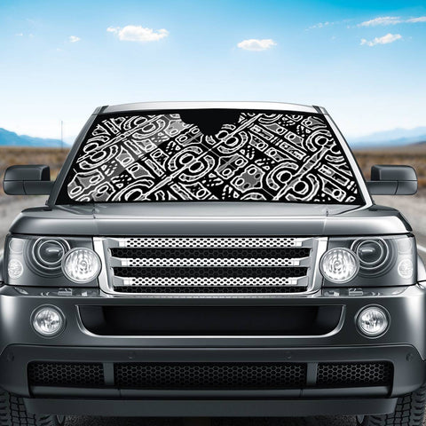 Image of Linear Black And White Ethnic Print Auto Sun Shades