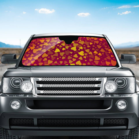 Image of Yellow Hearts On Red Auto Sun Shades