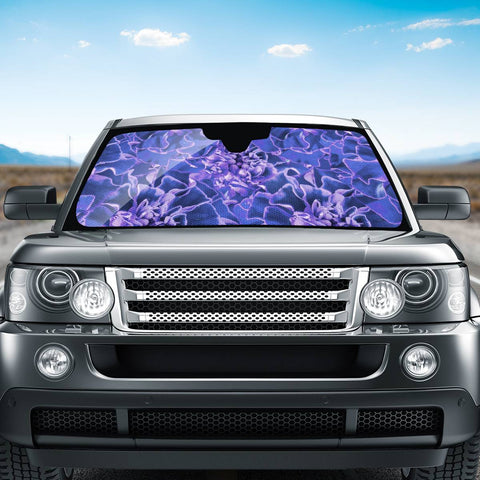 Image of Vibrant Blue Flowers Pattern Motif Auto Sun Shades