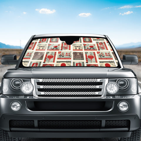 Image of Fancy Post Stamp Pattern Auto Sun Shades