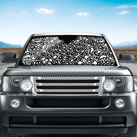 Image of Ethnic Black And White Pattern Auto Sun Shades