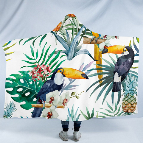 Image of Tropical Themed Tucans Hooded Blanket