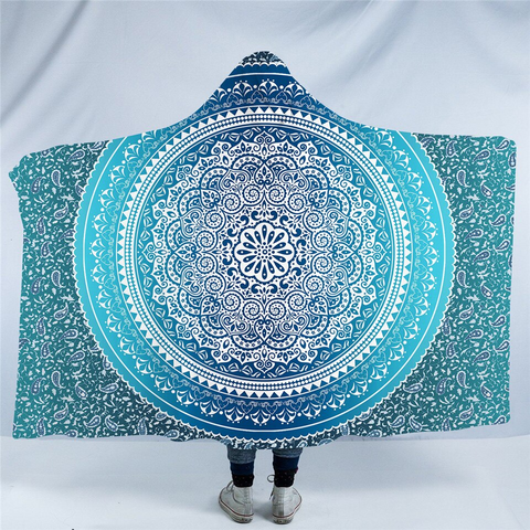 Image of Teal Aura Mandala Hooded Blanket
