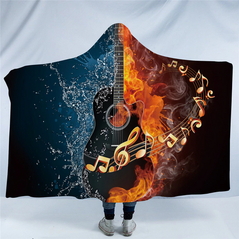 Image of Elemental Contrast Black Rock Guitar Hooded Blanket