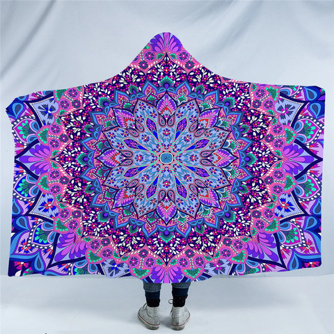 Image of Hypnotizing Purplish Aura Mandala Hooded Blanket