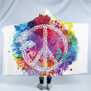 Multicolor Mixed Peace Symbol Hooded Blanket