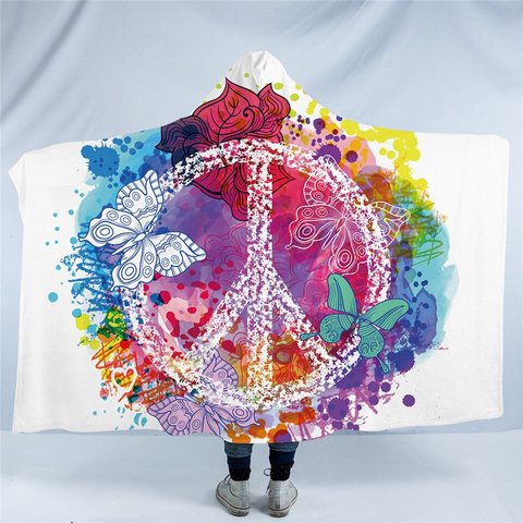 Image of Multicolor Mixed Peace Symbol Hooded Blanket