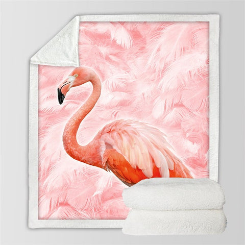 Image of Watercolor Flamingo Feathers Texture Cozy Soft Sherpa Blanket