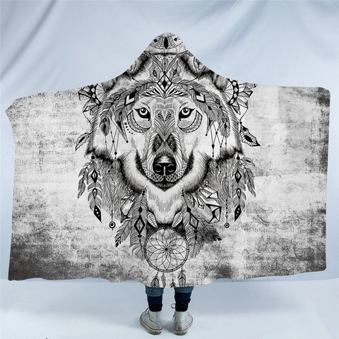 Image of Tribal Wolf STR0110405016 Hooded Blanket