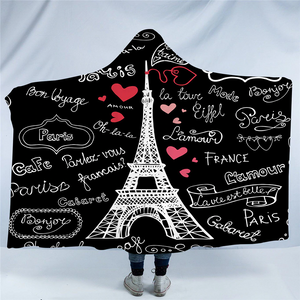 Eiffel Love Quotes Hooded Blanket