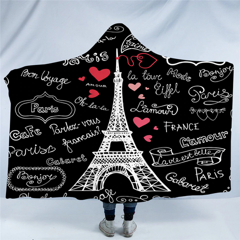 Image of Eiffel Love Quotes Hooded Blanket