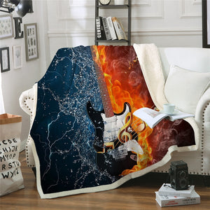 Water And Fire Electric Guitar Music Soft Sherpa Blanket