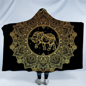 Elephant Mandala Motif Hooded Blanket
