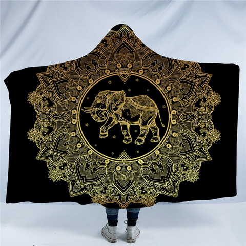 Image of Elephant Mandala Motif Hooded Blanket