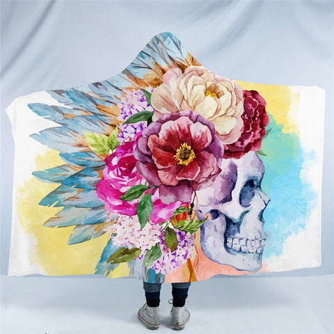 Image of Colored War Bonnets Skull Hooded Blanket