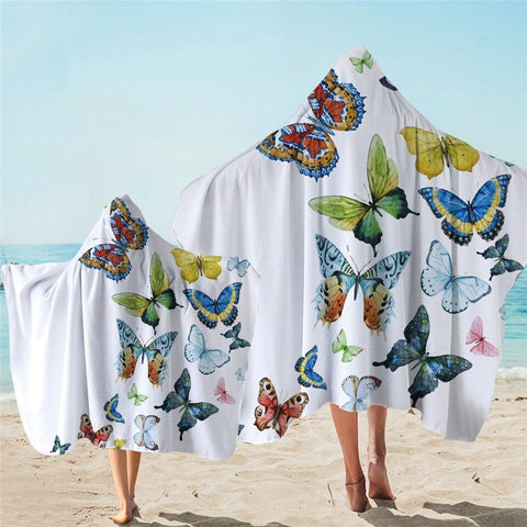 Image of Beachy Butterflies Hooded Towel - Beddingify