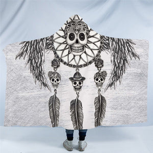 Skull Themed Dream Catcher Hooded Blanket