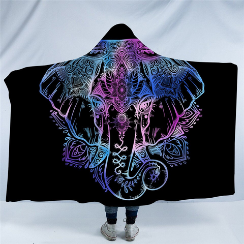 Image of Purplish Elephant Hindu Pattern STR017471016 Hooded Blanket