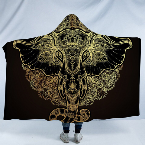 Image of Holly Elephatn Black Hooded Blanket