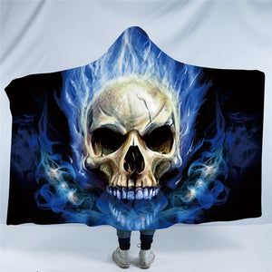 Blue Flame Skull Hooded Blanket