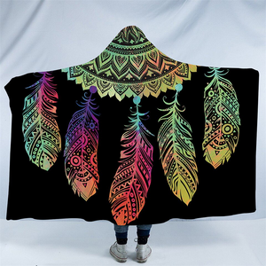 Disco Color Dream Catcher Black Hooded Blanket