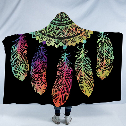 Image of Disco Color Dream Catcher Black Hooded Blanket