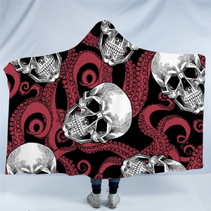 Skull Patterns Tentacles Hooded Blanket